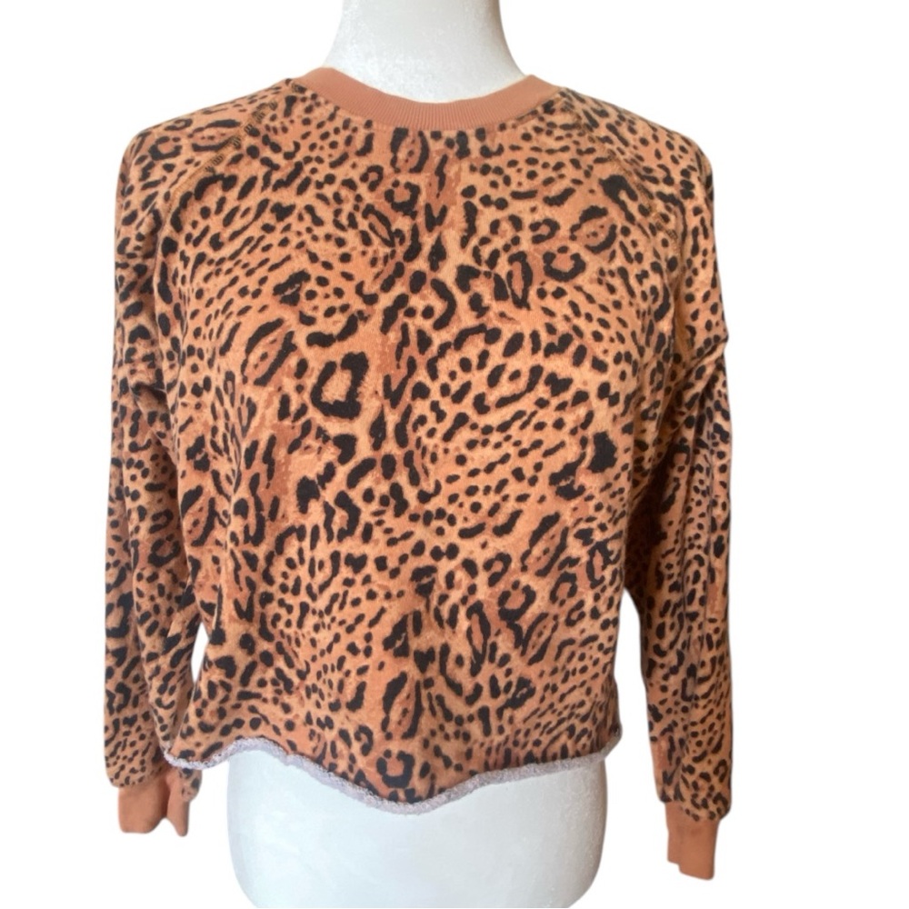 Billabong Leopard Animal Print Cropped Raw Hem Sweatshirt Size S